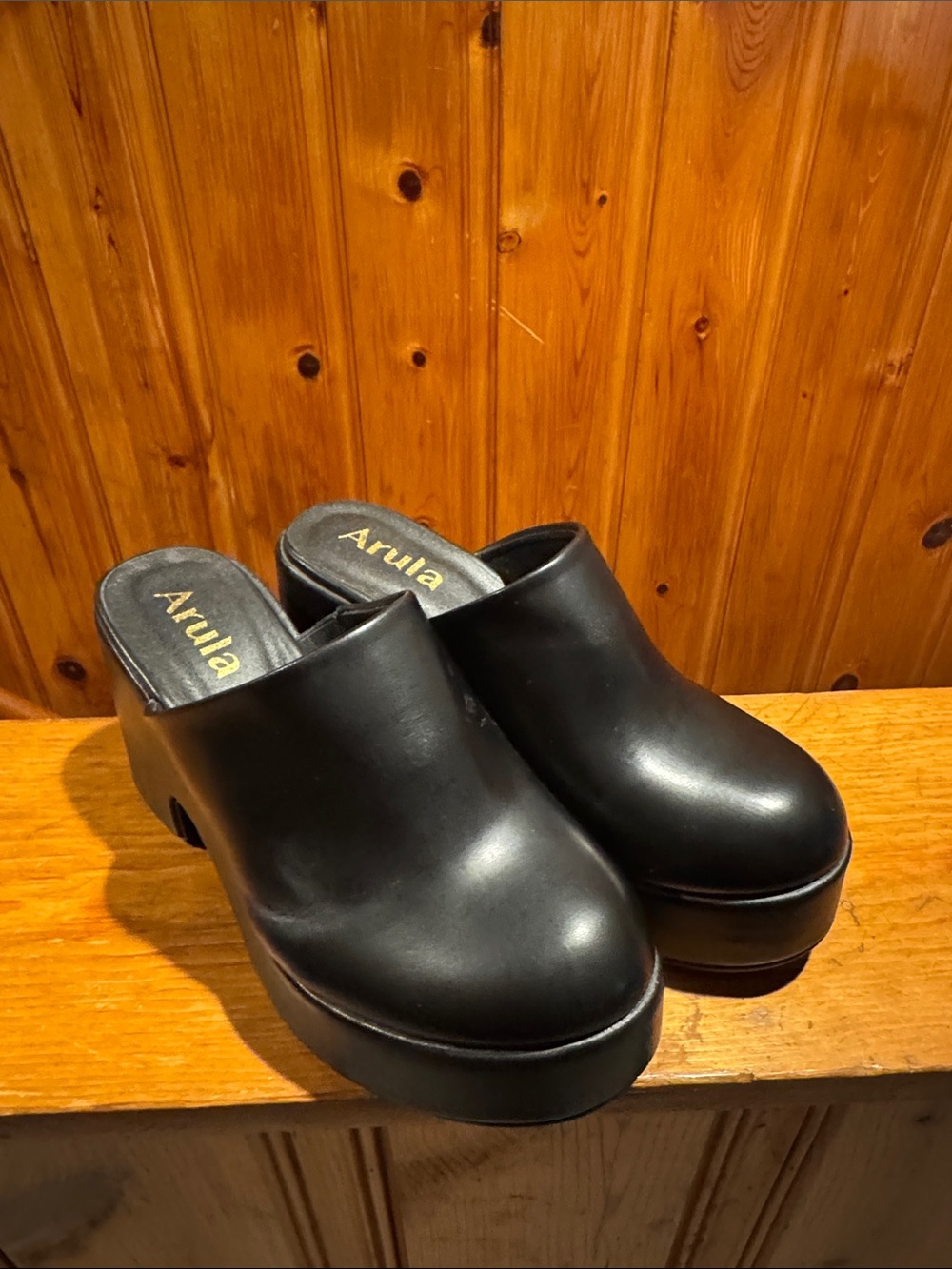 ARULA Black Platform Clog Mules